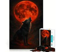 Wolf Howling at Blood Moon 1000 Pieces Puzzles for Adults Mind Exercise Play Precision Cut Smooth Edges Relaxing Indoor Group Activity (50x75cm)