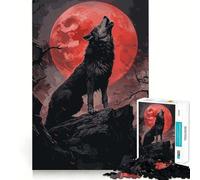 Wolf Howling at Blood Moon Jigsaw for Adults1000 Pieces Mind Boost Game Seamless Fit Precise Pieces Relaxing Indoor Group Activity (38x26cm)