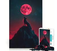 Wolf Howling at Blood Moon Jigsaw for Teenagers1000 Pieces Mind Skill Play Laser Cut for Flawless Fit Quiet Time Mind Exercise at Home (50x75cm)