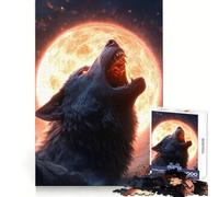Wolf Howling at Blood Moon Jigsaw Puzzle for Adults 1000 Pieces Thought Training Calm Recreation Uniform Cut Festive Present (38x26cm)