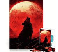 Wolf Howling at Blood Moon Jigsaw Puzzle1000 Pieces Thinking Skill Game Seamless Fit Precise Pieces Family Fun Night Activity (50x75cm)