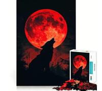Wolf Howling at Blood Moon Jigsaw Puzzles1000 Pieces Cognitive Boost Fun Burr Free Clean Cut Pieces Holiday Indoor Entertainment Toy (50x75cm)