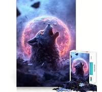 Wolf Howling at Burning Planet Jigsaw for Teenagers1000 Pieces Mind Skill Play Laser Cut for Flawless Fit Quiet Time Mind Exercise at Home (38x26cm)
