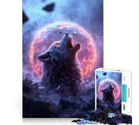 Wolf Howling at Burning Planet Jigsaw Puzzle 1000 Piece Cognitive Fun Play Precise Interlock Structure Bonding Activity for Loved Ones (38x52cm)