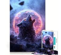 Wolf Howling at Burning Planet Jigsaw Puzzle 1000 Piece Focus Boost Fun Advanced Laser Cutting Tech Travel-friendly Brain Game Gift (50x75cm)