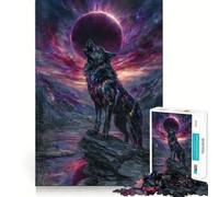 Wolf Howling at Cosmic Eclipse Jigsaw for Teenagers1000 Pieces Mental Boost Game Burr Free Clean Cut Pieces Easy to Learn Family Enjoyment (38x52cm)