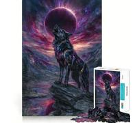 Wolf Howling at Cosmic Eclipse Jigsaw Puzzles1000 Pieces Cognitive Train Fun Flawless Interlocking Pieces Birthday Gift Brain Teaser Toy (50x75cm)