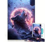 Wolf Howling at Fiery Ring Jigsaw Puzzles1000 Pieces Cognitive Train Fun Flawless Interlocking Pieces Birthday Gift Brain Teaser Toy (50x75cm)