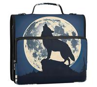 Wolf Howling at Moon 3 Ring Binders 1 1/2 Inch D Ring Zippered Binder Organizer Binders with Strap Middle School Bag Portfolio & Case Ring Folder Holder