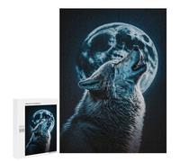 Wolf Howling at Moon: New Year Gift, 500 PCS Decorative Wooden Puzzle, with A Decorative Finished Picture