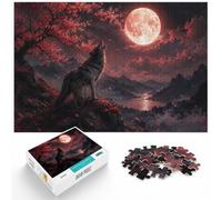 Wolf Howling at Moon under a Sakura Tree Jigsaw Puzzle, 1000 Piece | For festive family time away from screens, this adult jigsaw puzzle with 1000 pieces creates puzzle time on colder days.
