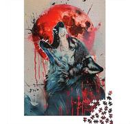Wolf Howling at Moon Wall Art Print 1000-Piece Adult Jigsaw Puzzle, 38x26cm/1000pcs; Low-dust White Pieces for Sorting; Easy to Revisit Throughout The Week