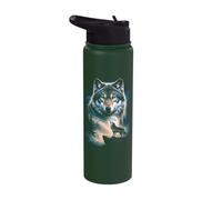 Wolf Howling at Moon Winter Forest Scene Stainless Steel Insulated Water Bottle
