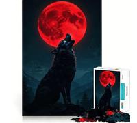 Wolf Howling at Red Moon 1000 Piece Jigsaw Brain Skill Game High Precision Die Cut Fascinating Hobby for Idle Moments (50x75cm)