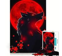 Wolf Howling at Red Moon 1000 Piece Teenager Puzzles Cognitive Boost Fun Tight Lock No Loose Pieces Engaging Way to Pass Free Hours (38x26cm)