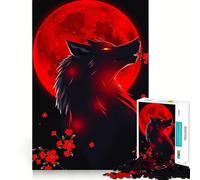 Wolf Howling at Red Moon Jigsaw 1000 Pieces for Adults Memory Fun Game Expert Cutting Craftsmanship Relaxing Indoor Group Activity (50x75cm)