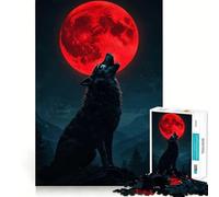 Wolf Howling at Red Moon Jigsaw Puzzle 1000 Piece Focus Boost Fun Advanced Laser Cutting Tech Travel-friendly Brain Game Gift (38x26cm)