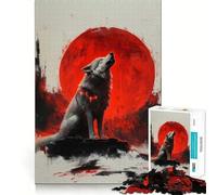 Wolf Howling at Red Moon Jigsaw Puzzle1000 Pieces Brain Boosting Play Zero Gap Cozy Indoor Entertainment for All (50x75cm)