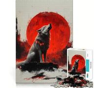 Wolf Howling at Red Moon Jigsaw Puzzles for Teenagers 1000 Mental Fun Game Clean Seamless Connection Engaging Way to Pass Free Hours (38x26cm)