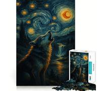 Wolf Howling at Starry Night Jigsaw Puzzle 1000 Piece Mental Exercise Fun Seamless Fit Precise Pieces Engaging Way to Pass Free Hours (50x75cm)