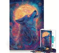 Wolf Howling at The Cosmic Moon Adults 1000 Piece Jigsaw Puzzle Focus Memory Game Zero Gap Compact Fun for Family Game Time (38x26cm)