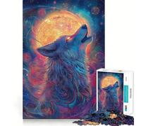 Wolf Howling at The Cosmic Moon Jigsaw for Adults1000 Pieces Mind Boost Game Seamless Fit Precise Pieces Relaxing Indoor Group Activity (38x52cm)