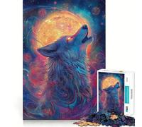Wolf Howling at The Cosmic Moon Jigsaw Puzzle 1000 Piece Focus Boost Fun Advanced Laser Cutting Tech Travel-friendly Brain Game Gift (50x75cm)