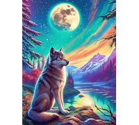 Wolf Howling at The Full Moon 1000 Piece Complete Jigsaw Puzzle Set Wildlife Pet Teens Beginners Educational Challenge Puzzle Fans Group Play Anniversary Creativity & Gift Giving 1000 PCS