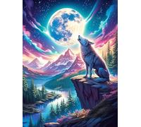 Wolf Howling at The Full Moon 1000 Piece Jigsaw Puzzle for Adults Wildlife Plant Jigsaw Weekend Chill Out Activity Challenging Colourful Puzzle for Friends 1000 PCS