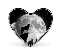 Wolf Howling at The Full Moon Cute Heart Brooch Pin Funny Lapel Tie Pin Crafts Badge for Costume Accessory