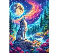 Wolf Howling at The Full Moon Under The Northern Lights 500 Piece Complete Jigsaw Puzzle Set Wildlife Plant Teens Beginners Educational Challenge Puzzle Fans Group Play Anniversary Cardboard 500 PCS