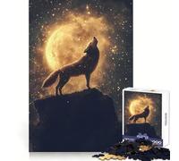 Wolf Howling at The Glowing Golden Moon 1000 Pieces Jigsaw Puzzles for Teenagers Think Training Mindful Escape Defined Edges Seasonal Gift (50x75cm)