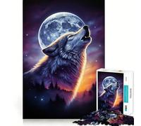 Wolf Howling at The Moon 1000 Piece Adult Puzzles Mental Focus Game High Accuracy Cutting Craft Bonding Activity for Loved Ones (38x26cm)