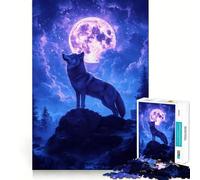 Wolf Howling at The Moon 1000 Piece Adult Puzzles Mental Focus Game High Accuracy Cutting Craft Bonding Activity for Loved Ones (38x26cm)