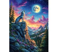 Wolf Howling at The Moon 1000 Piece Jigsaw Puzzle for Adults Science Fiction Magical Dream Jigsaw Weekend Parent Activity After Work Stress Relief Vibrant Artwork Home Wall 1000 PCS