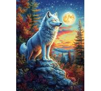 Wolf Howling at The Moon 1000 Piece Jigsaw Puzzle for All Ages Science Fiction Magical Dream Jigsaw Parent Child Team Building Vibrant Challenge Ideal Festival Gift Home Decor 1000 PCS