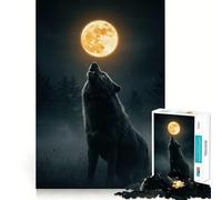 Wolf Howling at The Moon 1000-piece Puzzle for Teenagers Focus Memory Game Professional Grade Cutting Relaxing Indoor Group Activity (38x26cm)