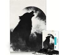 Wolf Howling at The Moon 1000 Pieces Puzzles for Adults Mind Exercise Play Precision Cut Smooth Edges Relaxing Indoor Group Activity (38x26cm)