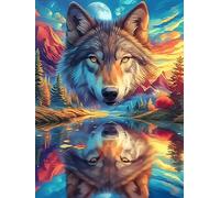 Wolf Howling at The Moon 300 Piece Pack DIY Jigsaw Puzzle Science Fiction Magical Dream Collectors Cognitive Development Educational Decorative Puzzle Gifts for Adults Premium Cardboard 300 PCS