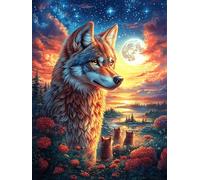 Wolf Howling at The Moon 300 Piece Premium Jigsaw Puzzle Science Fiction Magical Dream Adult Jigsaws Brain Training Hobby Home Decor Winter Gift Unique Shaped Recycled Material 300 PCS
