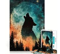 Wolf Howling at The Moon Adult Jigsaw1000 Pieces Memory Skill Fun Stable Fit No Shifting Parts Compact Fun for Family Game Time (50x75cm)