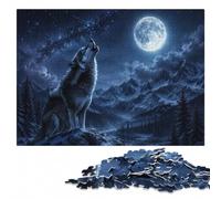 Wolf Howling At The Moon Adult Wooden Puzzle, Themed Jigsaw, 1000 Pieces | Year-end puzzle gift for adults: quiet evening activity on quiet evenings.