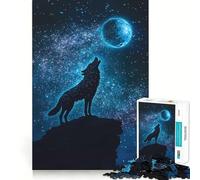 Wolf Howling at The Moon Adults 1000 Piece Jigsaw Puzzle Focus Memory Game Zero Gap Compact Fun for Family Game Time (38x26cm)