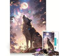 Wolf Howling at The Moon Adults 1000 Piece Jigsaw Puzzle Recall Fun Play Premium Laser Cut Quality Quiet Time Mind Exercise at Home (38x52cm)