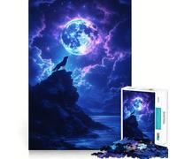 Wolf Howling at The Moon Adults 1000 Pieces Puzzle Mental Focus Game Premium Laser Cut Quality Family Fun Night Activity (38x26cm)