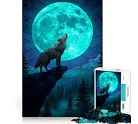 Wolf Howling at The Moon Art 1000 Piece Jigsaw Brain Skill Game High Precision Die Cut Fascinating Hobby for Idle Moments (38x52cm)