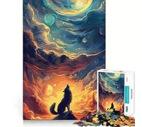 Wolf Howling at The Moon Art Jigsaw 1000 Pieces for Adults Memory Fun Game Expert Cutting Craftsmanship Relaxing Indoor Group Activity (38x52cm)