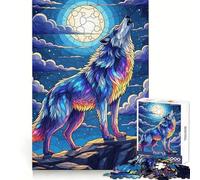 Wolf Howling at The Moon Art Jigsaw 1000 Pieces for Teenagers Brain Agility Cozy Pastime Secure Join Ideal Xmas Gift (38x52cm)