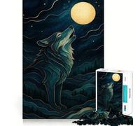 Wolf Howling at The Moon Art Jigsaw for Adults 1000 Pieces Think Skill Game High Precision Die Cut Entertaining Challenge for Spare Time (50x75cm)