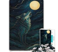 Wolf Howling at The Moon Art Wooden Puzzle 1000 Pieces | Jigsaw Puzzle Gift: festive puzzle present, activity for family time.